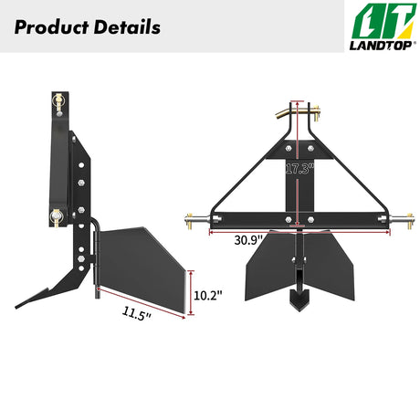 Middle Buster for Category 1, 3 Point Quick Hitch Tractors, Heavy Duty Steel Furrowing Plow