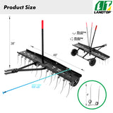 48inch Tow Behind Dethatcher with 24 Spring Steel Tines,Lawn Sweeper Garden Grass Tractor Rake Removes Thatch from Large Lawns, Riding Lawn Mower Attachments for Outdoor Yard Tools Lawn Care