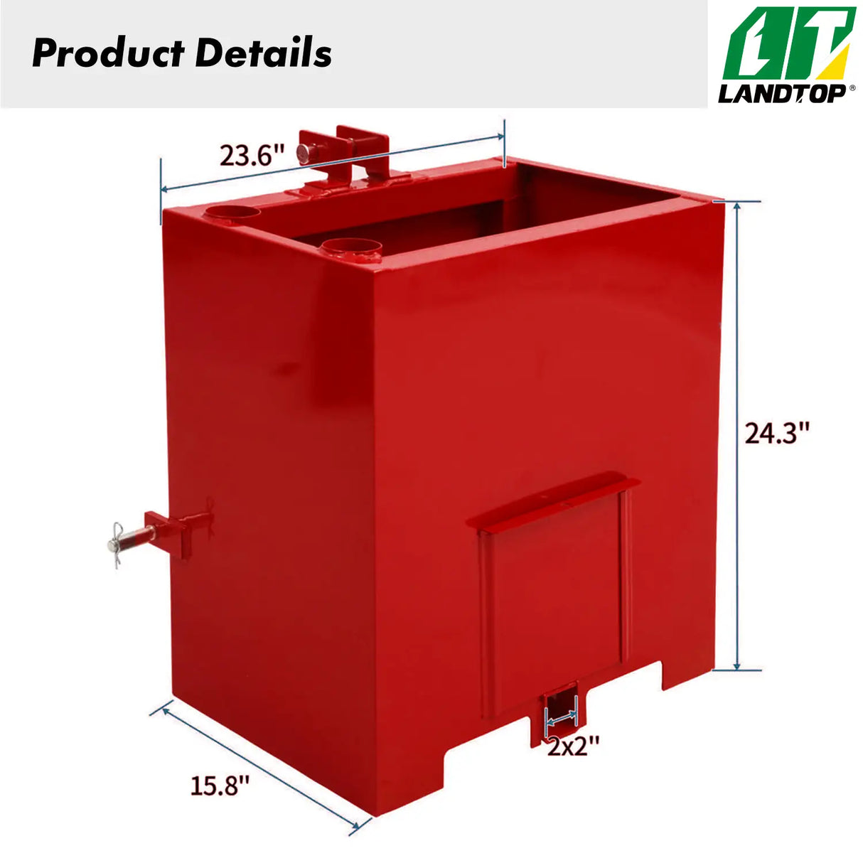 Red 800 lbs 3 Point Hitch Tractor Ballast Box Fits Category 1 Tractors Attachment with 2" Quick Hitch Receiver