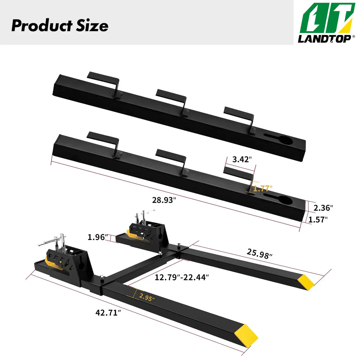 43" Clamp on Pallet Forks with Anti-roll Bar, 1500lbs Heavy Duty Quick Attach Bucket Fork with Adjustable Stabilizer Bar for Tractor Loader Skid Steer