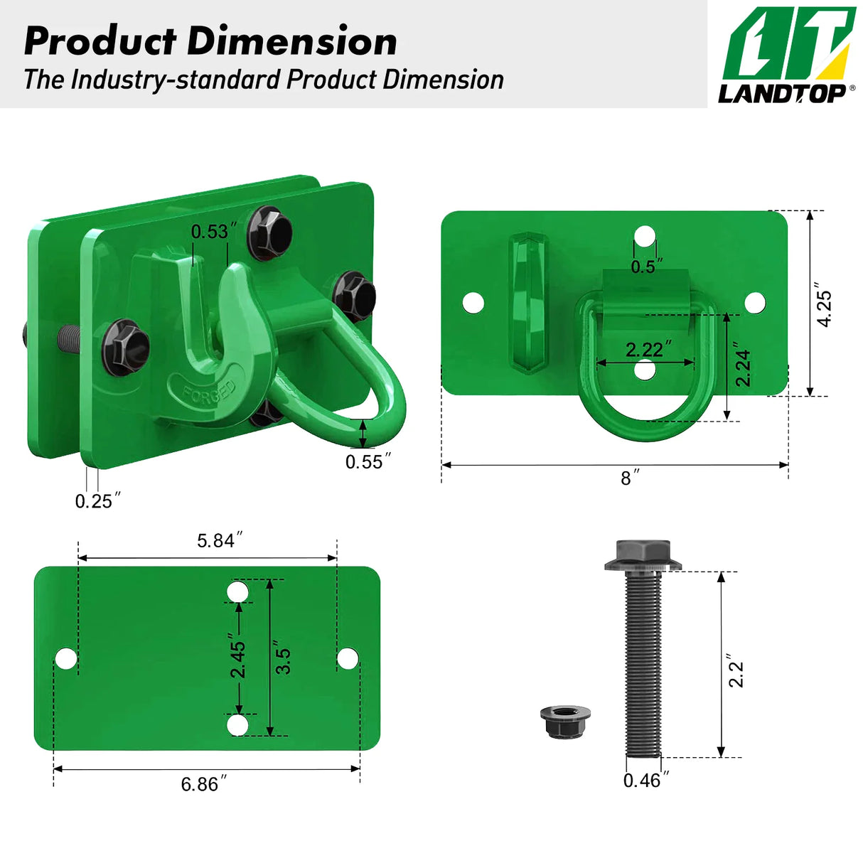 2 Pack Tractor Bucket Hooks with Tie Down Ring, Grade 70 Forged Steel Bolt On Grab Hook Tow Hook Mount with Backer Plate, Work Well for Tractor Bucket, RV, UTV, Truck, Max 15,000 lbs DarkGreen