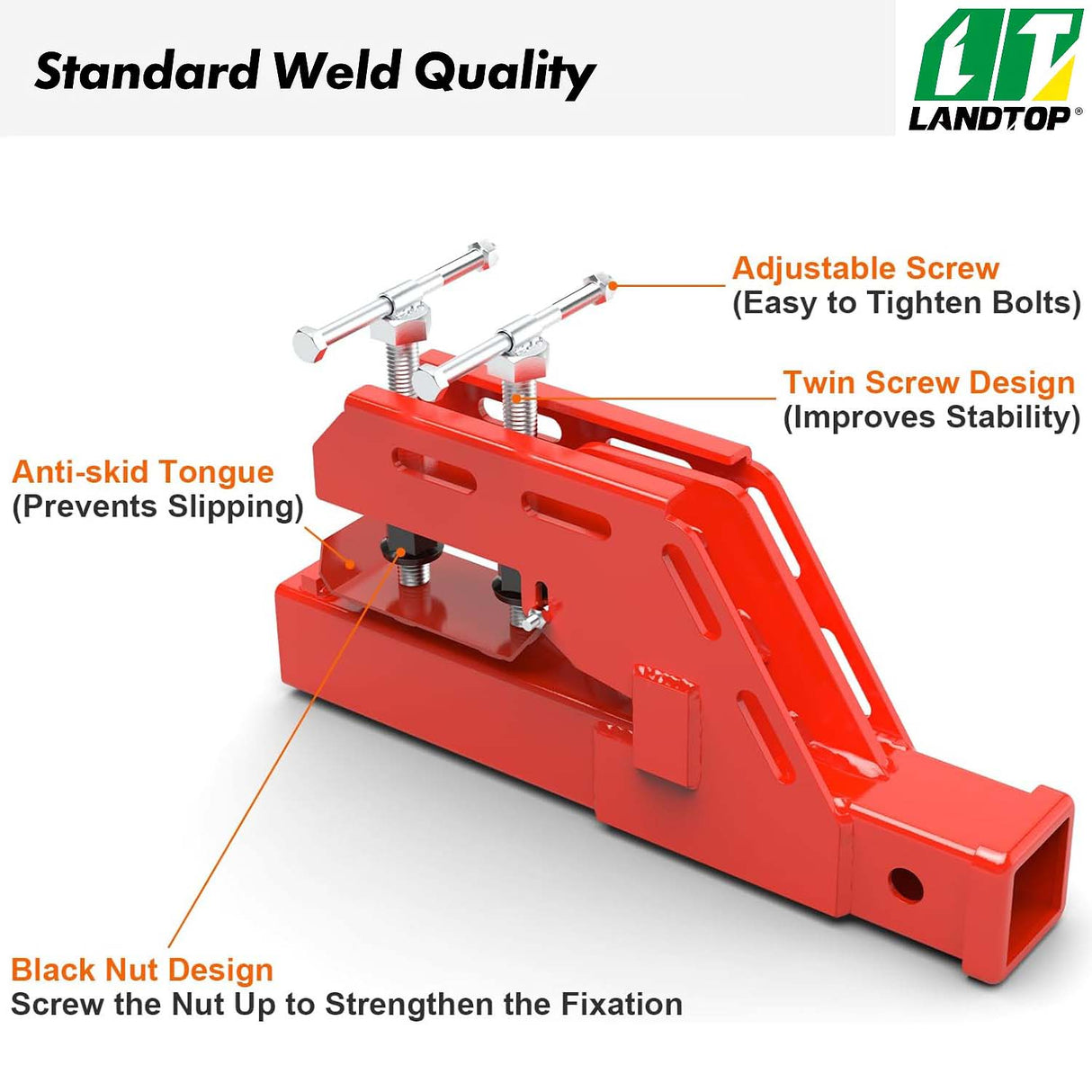 Upgraded Tractor Clamp on Trailer Hitch, Clamp-on Tractor Bucket Hitch 2" Ball Mount Receiver Adapter for Kubota Tractor Bucket, Red Bucket Trailer Hitch Attachment Accessories