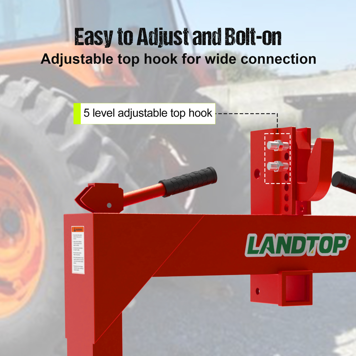 3 Point Quick Hitch with 2 Inch Receiver Hitch and 5 Level Adjustable Bolt Red