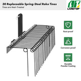 72 Inch Pine Straw Rake, 30 Coil Spring Tines Durable Powder Coated Steel Tow Behind Landscape Rake with 3 Point Hitch Receiver Attachment Fit to Cat0 Cat 1 Tractors for Leaves Grass, Black