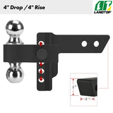 Adjustable Trailer Hitch, Fits 2-Inch Receiver, 4-Inch Drop Hitch, Aluminum Tow Hitch, Ball Mount, 2 and 2-5/16 inch Combo Stainless Steel Tow Balls with Double Key Locks, Black