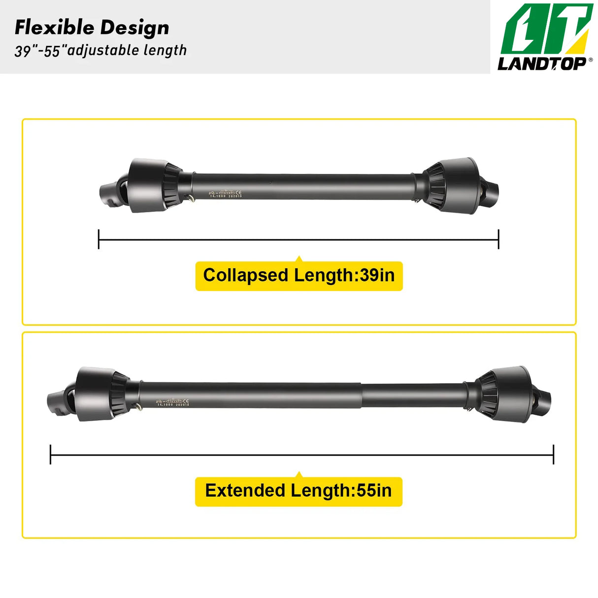 PTO Shaft 1 3/8" PTO Drive Shaft, 6 Spline End Round End PTO Driveline Shaft, Series 4 Tractor PTO Shaft, 39"-55" Brush Hog PTO Shaft, Black PTO Shaft for Bush Hog/Finish Mower/Rotary Cutter