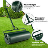 Green Lawn Roller, Push/Tow-Behind Lawn Roller, 17 Gallon/63L Water Sand Filled Sod Roller Drum Roller with Detachable Gripping Handle, Yard Roller Pull Behind a Tractor for Garden Yard Park Farm