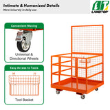 Forklift Safety Cage, 1400lbs Load Capacity, 43" x 45" Forklift Work Platform with Safety Harness & Lock, Drain Hole & Wheels & Tool Basket, Dual Nonslip Design Perfect for Aerial Work