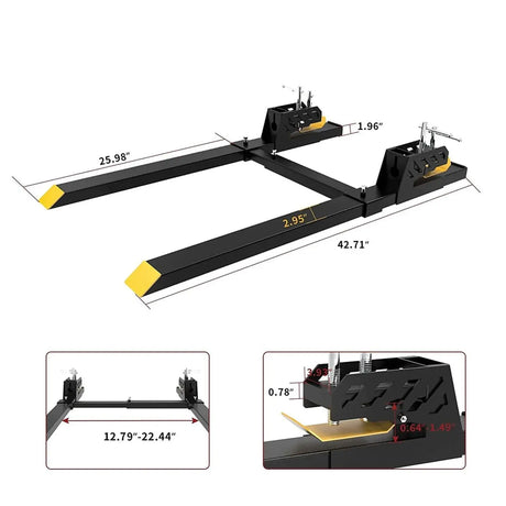 43" Clamp on Pallet Forks with Anti-roll Bar, 1500lbs Heavy Duty Quick Attach Bucket Fork with Adjustable Stabilizer Bar for Tractor Loader Skid Steer