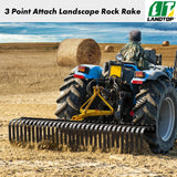 3 Point 5 FT Landscape Rock Rake for Compact Tractors, 360 Degree Rotation Fits Category 1 Hookup, Tow-Behind Garden Tool, Landscaper, and Grass Comb