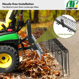 72 Inch Pine Straw Rake, 30 Coil Spring Tines Durable Powder Coated Steel Tow Behind Landscape Rake with 3 Point Hitch Receiver Attachment Fit to Cat0 Cat 1 Tractors for Leaves Grass, Black