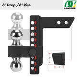 Adjustable Trailer Hitch, Fits 2-Inch Receiver, 8-Inch Drop Hitch, Aluminum Tow Hitch, Ball Mount, 2 and 2-5/16 inch Combo Stainless Steel Tow Balls with Double Key Locks, Black