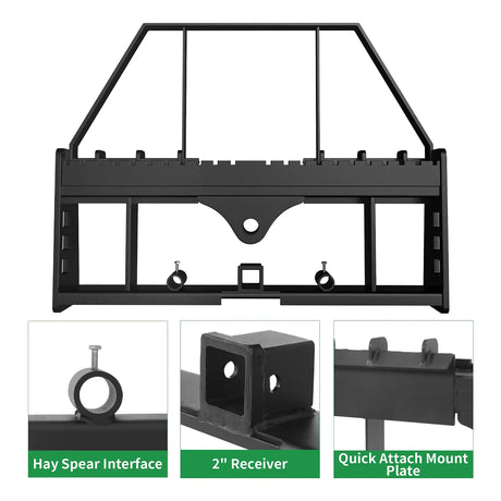 4000lbs Pallet Fork Frame Attachment, 45" Skid Steer Pallet Fork Frame with 2" Hitch Receiver & Spear Sleeves for Loaders Tractors Quick Tach Mount