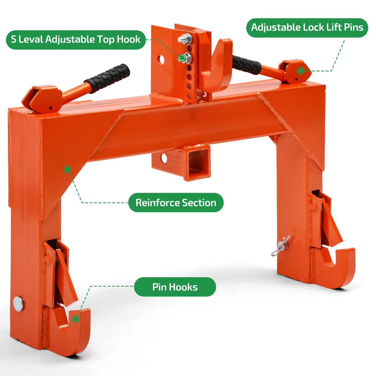3000 lBS 3 Point Orange Quick Hitch with 2" Receiver Hitch & 5 Level Adjustable Bolt