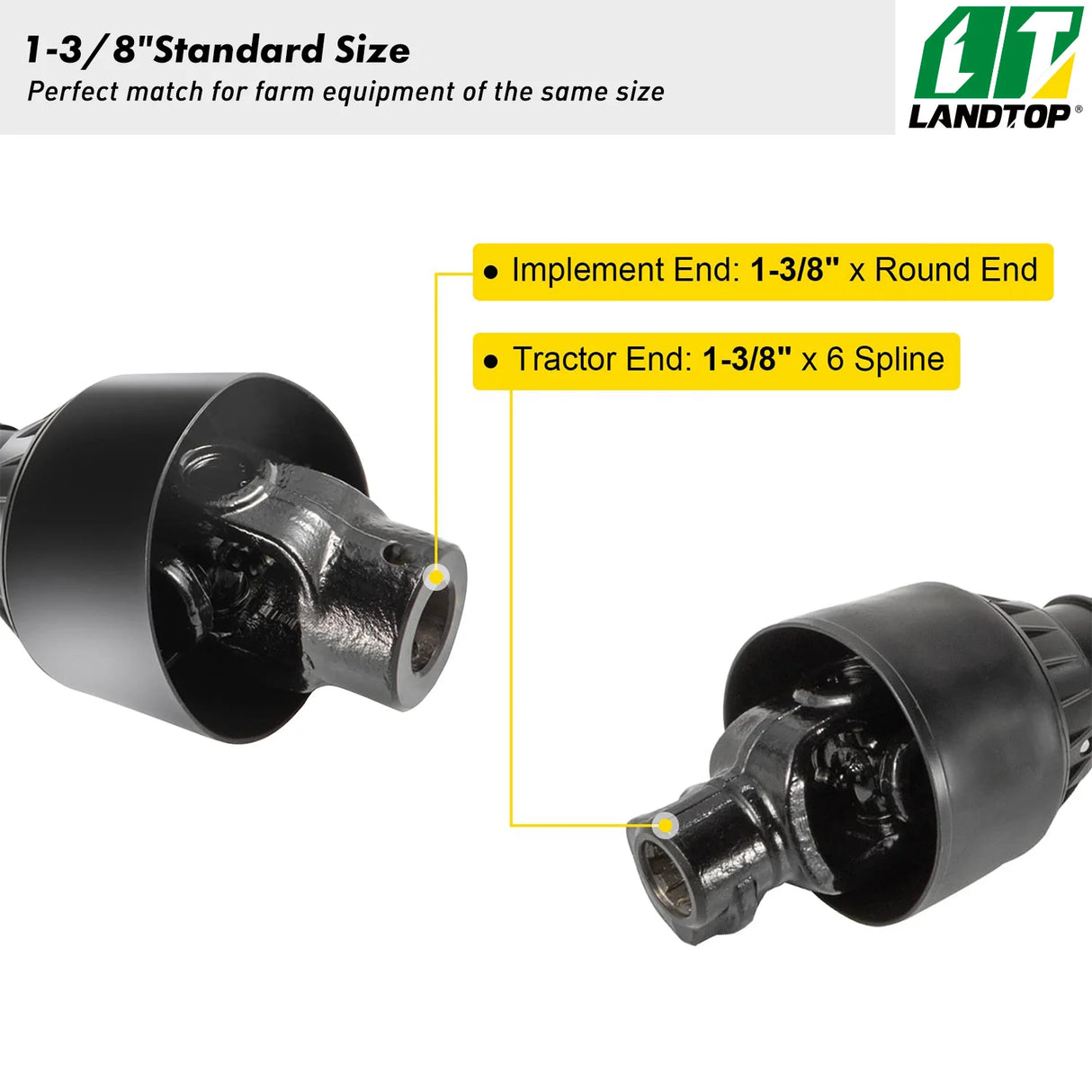 PTO Shaft, 1-3/8" PTO Drive Shaft, 6 Spline End and Round Implement End PTO Driveline Shaft, Series 4 Tractor PTO Shaft, 51"-75" Brush Hog PTO Shaft, for Finish Mower, Rotary Cutter