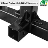 3 Point Trailer Hitch with 2 Inch Receiver, 49" Hay Bale Spear & 2 Stabilizer Spears with Trailer Gooseneck Ball Drawbar for Category 1 Tractor, 3000 lbs Capacity, Black