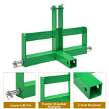 3 Point Hitch Receiver for Category 1, 2" Receiver Tractor Drawbar Attachments with Suitcase Weight Brackets, Green