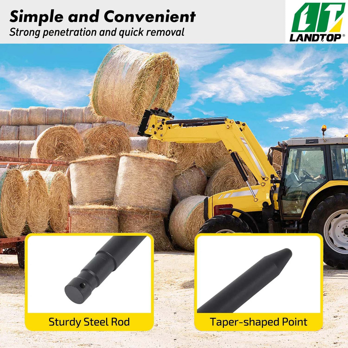 17" Stabilizer Hay Bale Spear Attachment, Pair Quick Attach Bale Spike with Sleeves, Black Powder Coated Hay Bale Forks Handing Equipment Fit for for Skid Steer Mount Plate Tractors Loaders