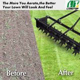 32 Inch Tow Behind Spike Aerator Soil Penetrator Spikes Tractor with Galvanized Steel Tines and Wide Tow Bar Black Lawn Aerator for Home Yard Farm Use