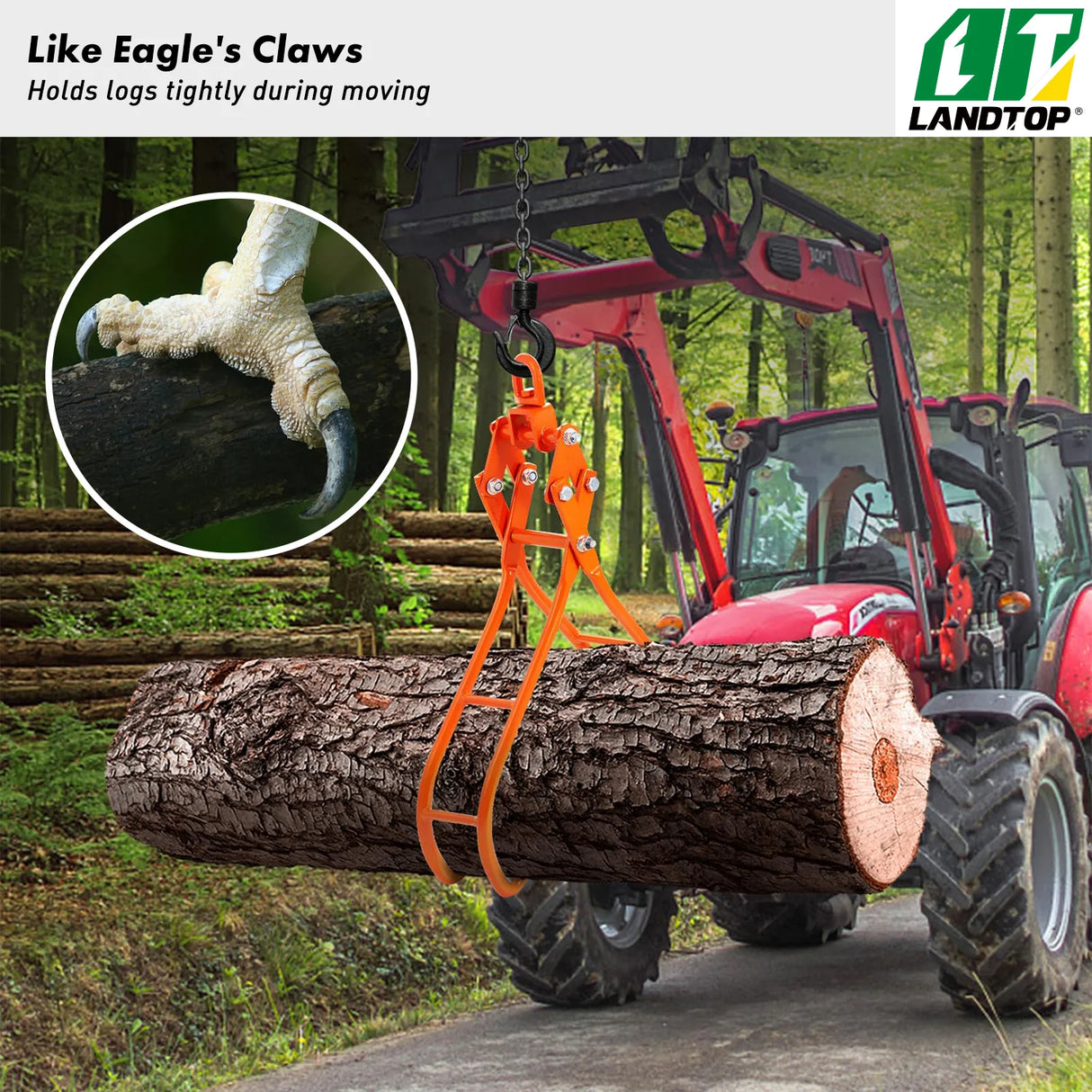 Timber Claw Hook, 36 inch 4 Claw Log Grapple for Logging Tongs, Swivel Steel Log Lifting Tongs, Eagle Claws Design with 3307 lbs/1500 kg Loading Capacity for Tractors, ATVs, Trucks, Forklifts