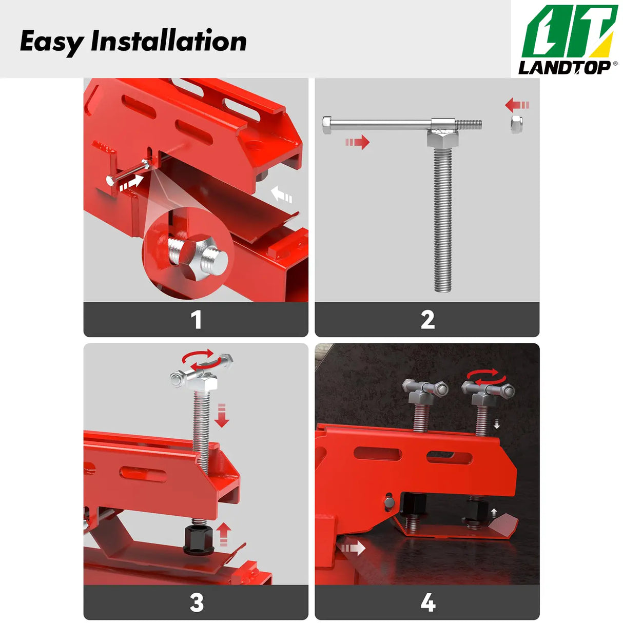 Upgraded Tractor Clamp on Trailer Hitch, Clamp-on Tractor Bucket Hitch 2" Ball Mount Receiver Adapter for Kubota Tractor Bucket, Red Bucket Trailer Hitch Attachment Accessories