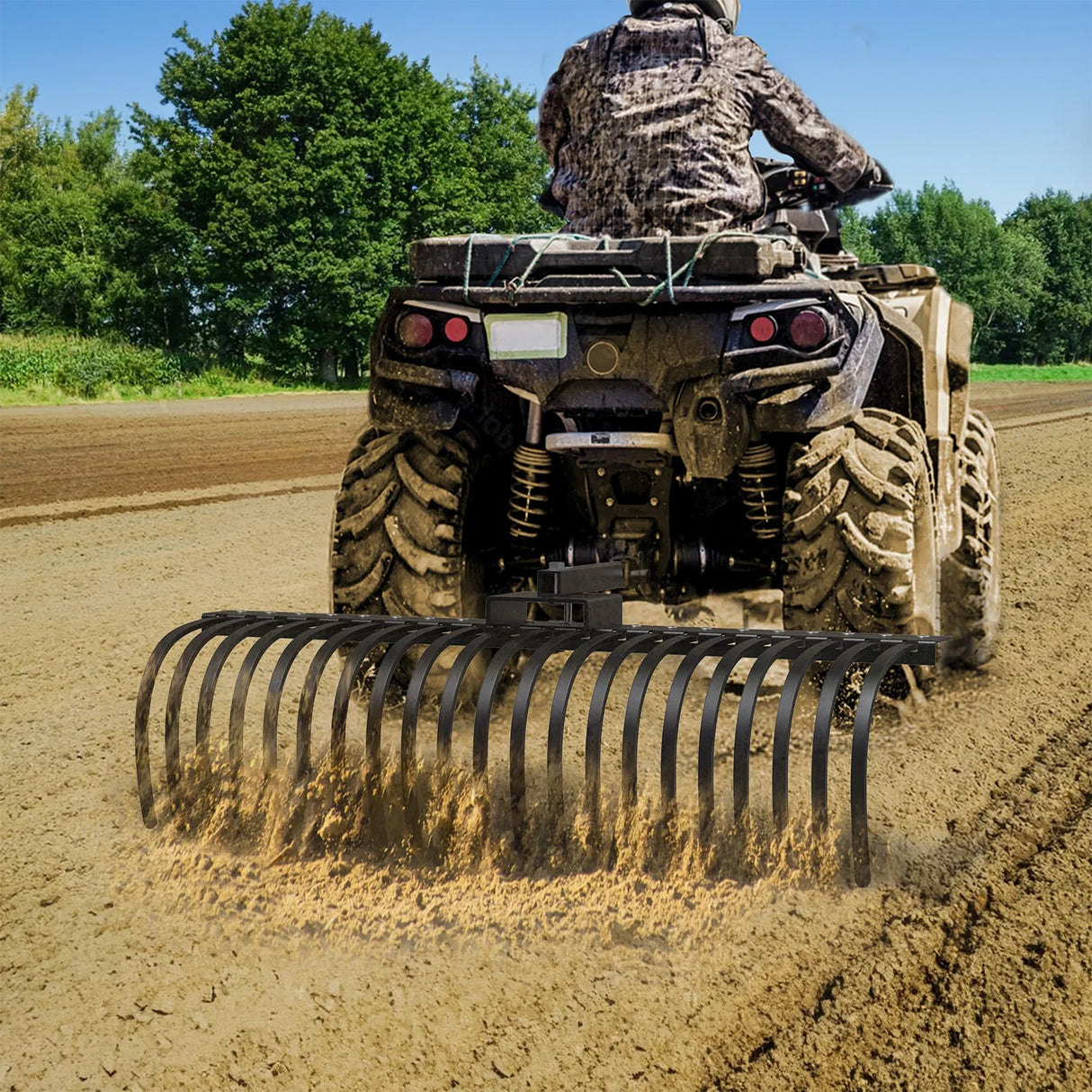 5FT 2" Receiver Tractors Rake 21 Pine Straw Rake Fits for Lawn Tractors or ATV/UTV