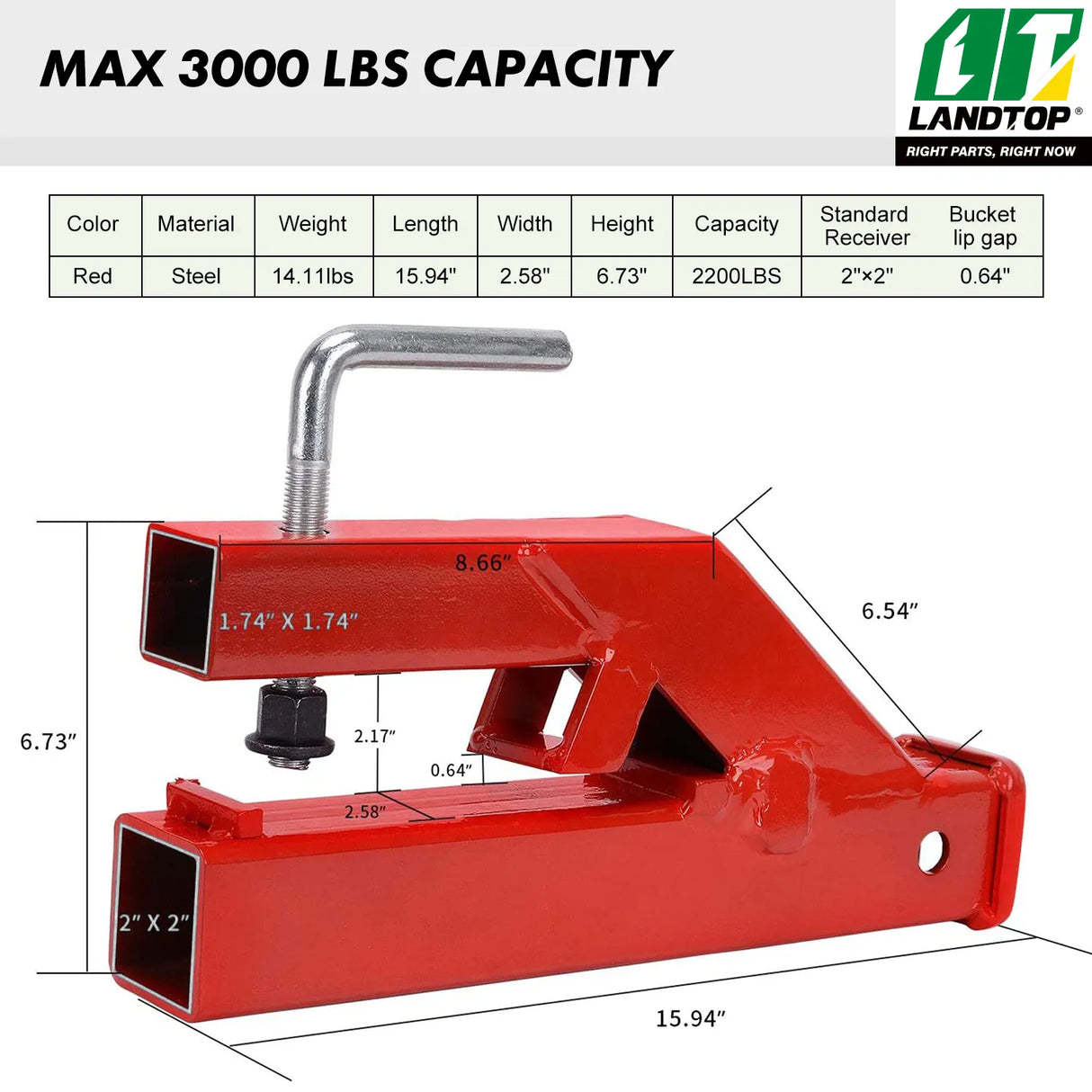 Clamp On Trailer Hitch Tractor Ball Bucket Trailer Receiver Hitch 2" Hitch Mount Adapter for Deere Bobcat