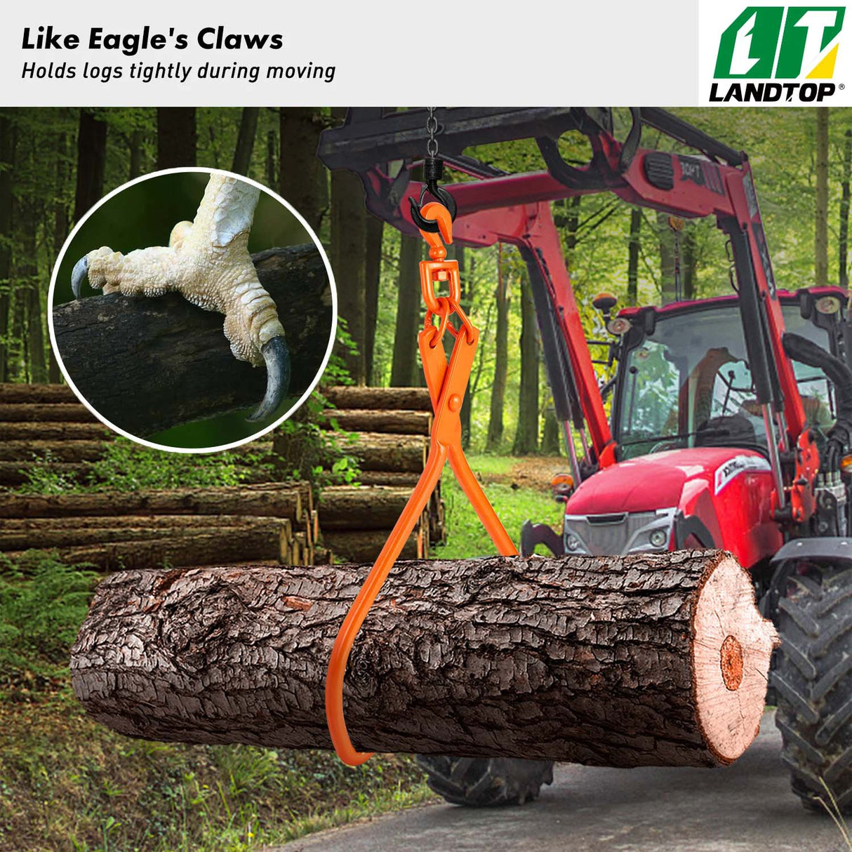 Log Skidding Tongs, 32 inch 2 Claw Log Lifting Tongs, Heavy Duty Rotating Steel Lumber Skidding Tongs, 1543 lbs/700 kg Loading Capacity, Log Lifting, Handling, Dragging & Carrying Tool