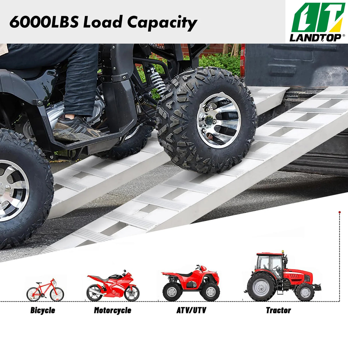 Aluminum Trailer Ramps 60" x 12" x 2.5" 6000 LBS, Truck Car Auto Trailer Ramps, Loading Ramps Car ATV Truck Auto Hauler Knife & Hook Ends Universal Loading Ramp for Tractor, ATV/UTV, Trucks 2 Pack