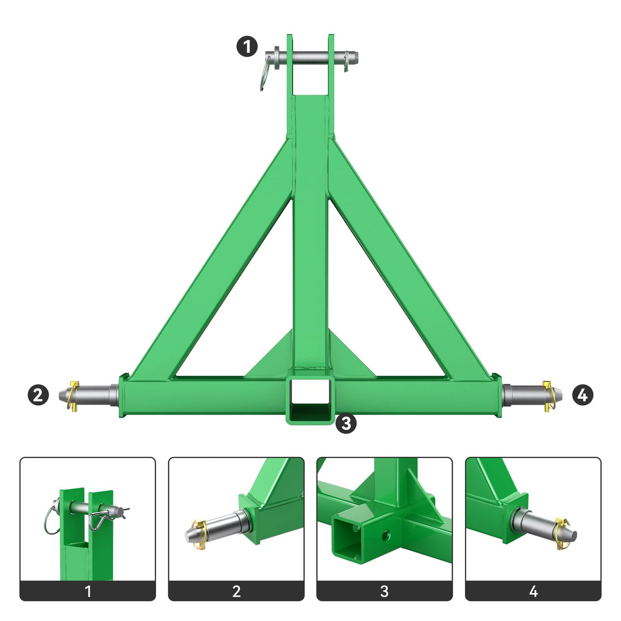 Durable Green 3 Point 2" Receiver Trailer Hitch Heavy Duty Drawbar Adapter Category 1 Tractor