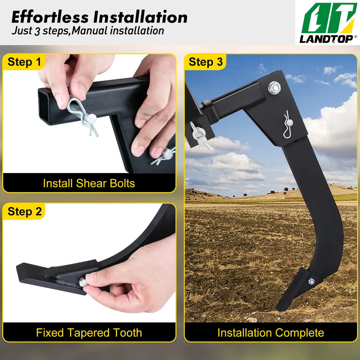 Hitch Mounted Ripper, 16" Shank Length Box Scraper Shank, 4 Hole Site Box Blade for Tractor, 2 Locating Pins Ripper Shank, 2 Plough Tips Box Blade Shank Teeth