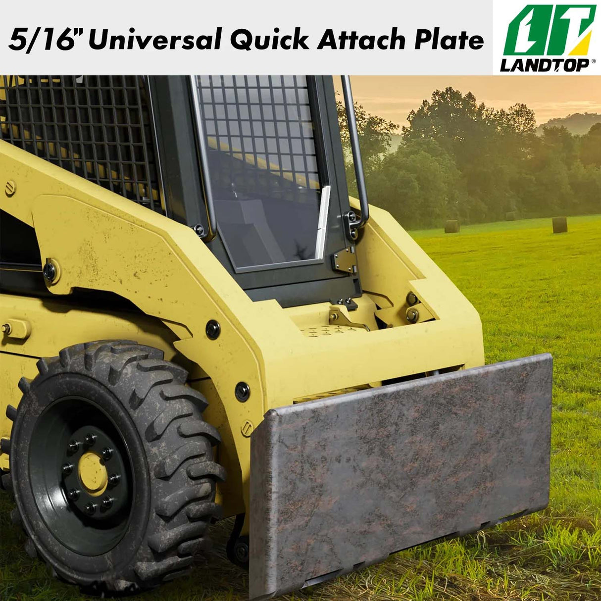5/16" Universal Quick Attach Mount Plate with Bottom Connector Holes & Reinforced Top Bar, Compatible with Kubota and Bobcat Skid Steers and Tractors