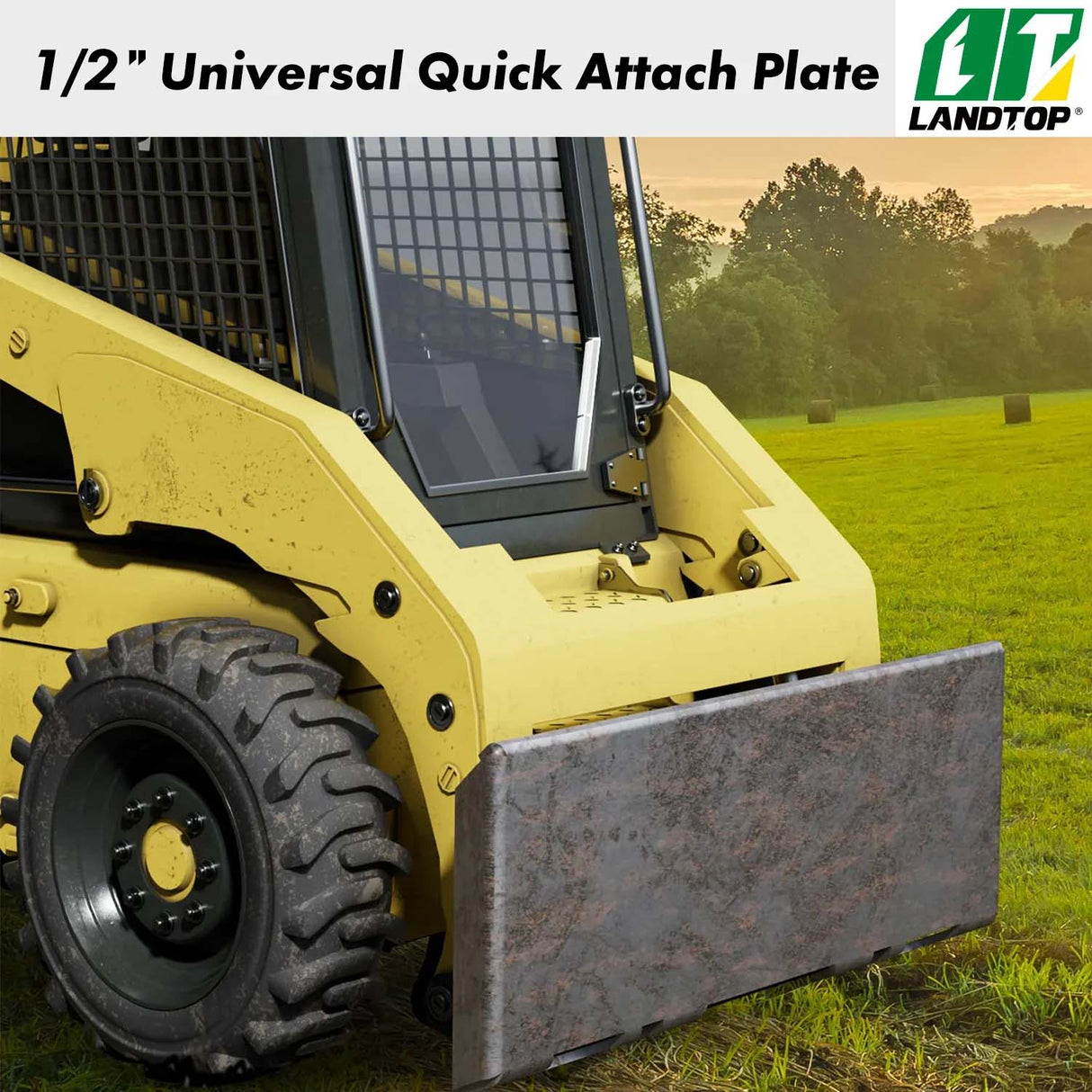 1/2" Universal Quick Attach Mount Plate with Bottom Connector Holes & Reinforced Top Bar, Compatible with Kubota and Bobcat Skid Steers and Tractors