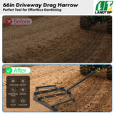 Driveway Drag 66" Width, Driveway Drag Grader w/ 3 Sets Adjustable Bolts & 2 Reinforcement Bars, Tow Behind Drag Harrow with Pin-Style Hitch, Garden Lawn Tractor Driveway Grader for ATVs, UTV