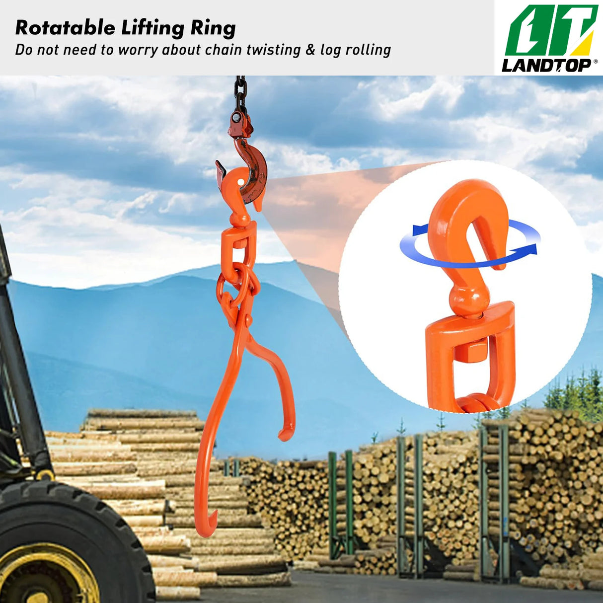 Log Skidding Tongs, 32 inch 2 Claw Log Lifting Tongs, Heavy Duty Rotating Steel Lumber Skidding Tongs, 1543 lbs/700 kg Loading Capacity, Log Lifting, Handling, Dragging & Carrying Tool