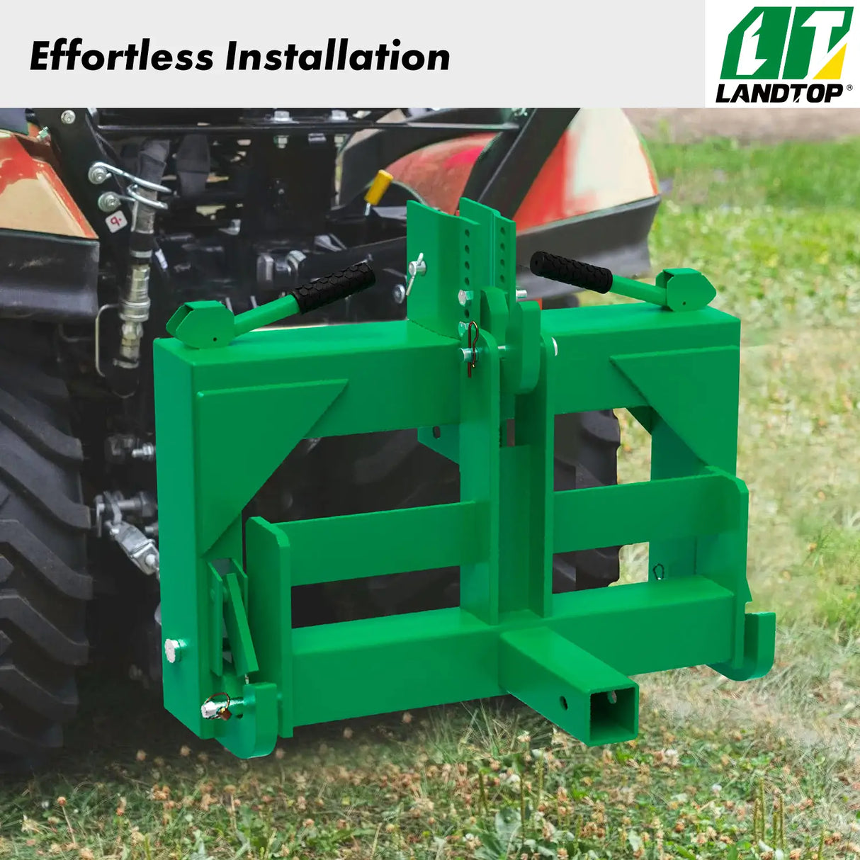 3 Point Hitch Receiver for Category 1, 2" Receiver Tractor Drawbar Attachments with Suitcase Weight Brackets, Green
