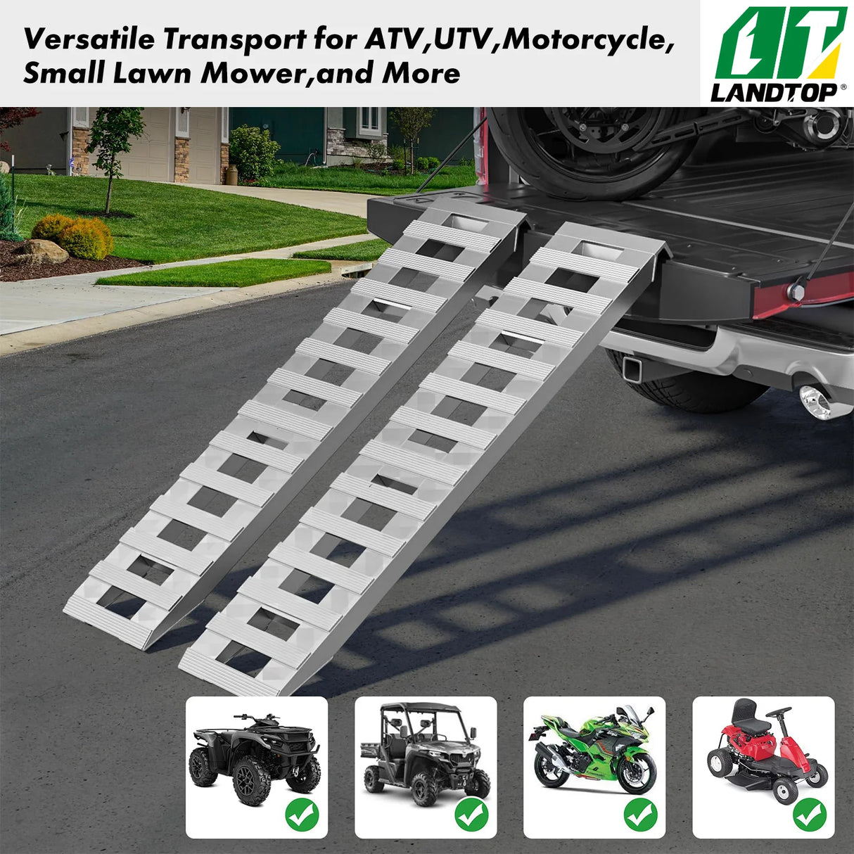 Truck Car Auto Trailer Ramps 72" X 15" X 2.5" 6000 LBS Universal Hook Attaching End Knife Foot Silver Aluminum