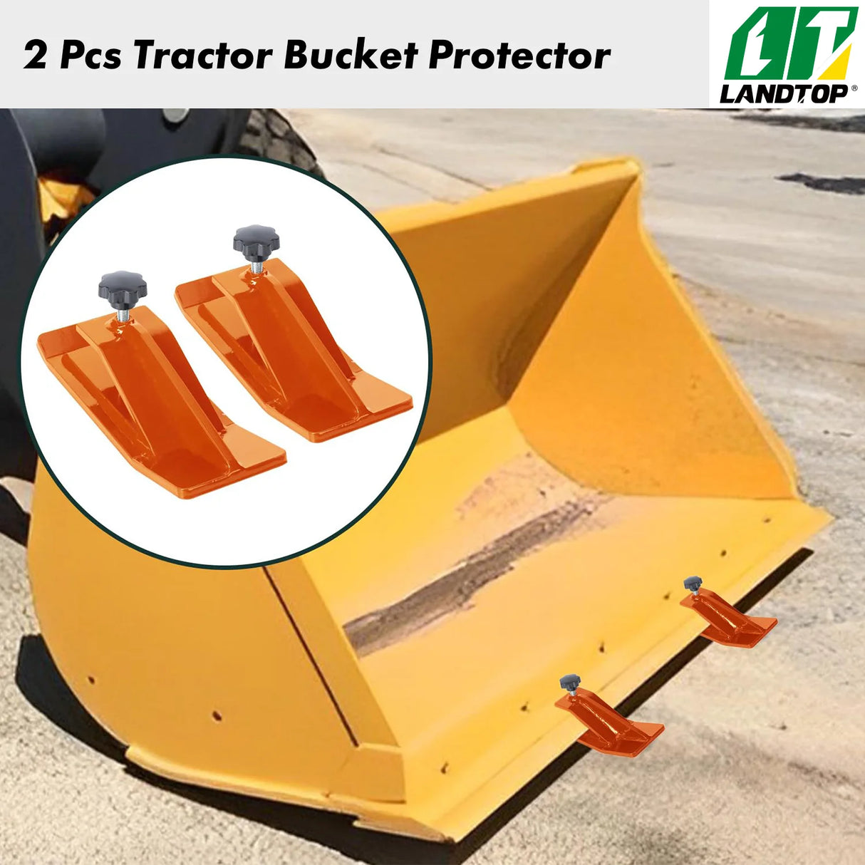 Tractor Bucket Protector, 2pcs Ski Edge Protector, Turf Tamer Skid Protector, Heavy Duty Steel Bucket Edge Anti-Skid Device, Bucket Attachment for Snow Leaves Removal Spreading Gravel, Orange
