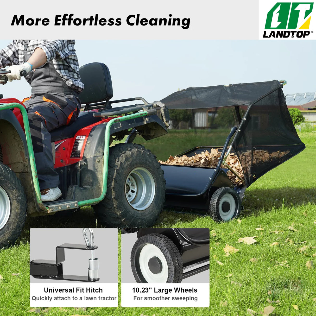 Tow Behind Lawn Sweeper 42.5 Inch, 25 cu. ft Large Capacity Heavy Duty Leaf & Grass Collector with Adjustable Sweeping Height, Dumping Rope Design for Picking Up Debris and Grass