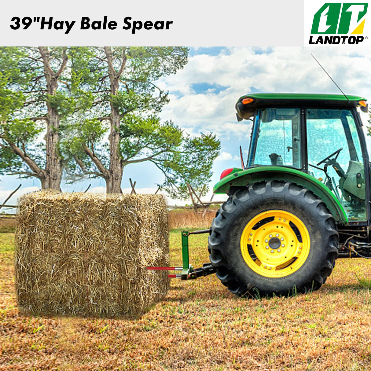 Pair Hay Spear 39" Bale Spear 3000 lbs Capacity, Bale Spike Quick Attach Square Hay Bale Spears 1 3/4", Red Coated Bale Forks, Bale Hay Spike with Hex Nut & Sleeve for Buckets Tractors Loaders