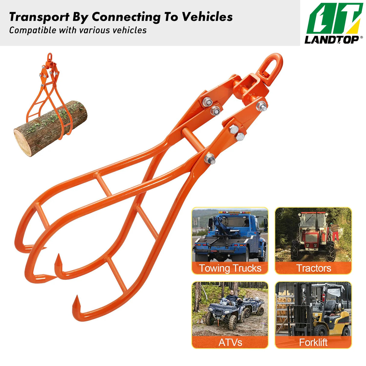 Timber Claw Hook, 28 inch 4 Claw Log Grapple for Logging Tongs, Swivel Steel Log Lifting Tongs, Eagle Claws Design with 2205 lbs/1000 kg Loading Capacity for Tractors, ATVs, Trucks, Forklifts