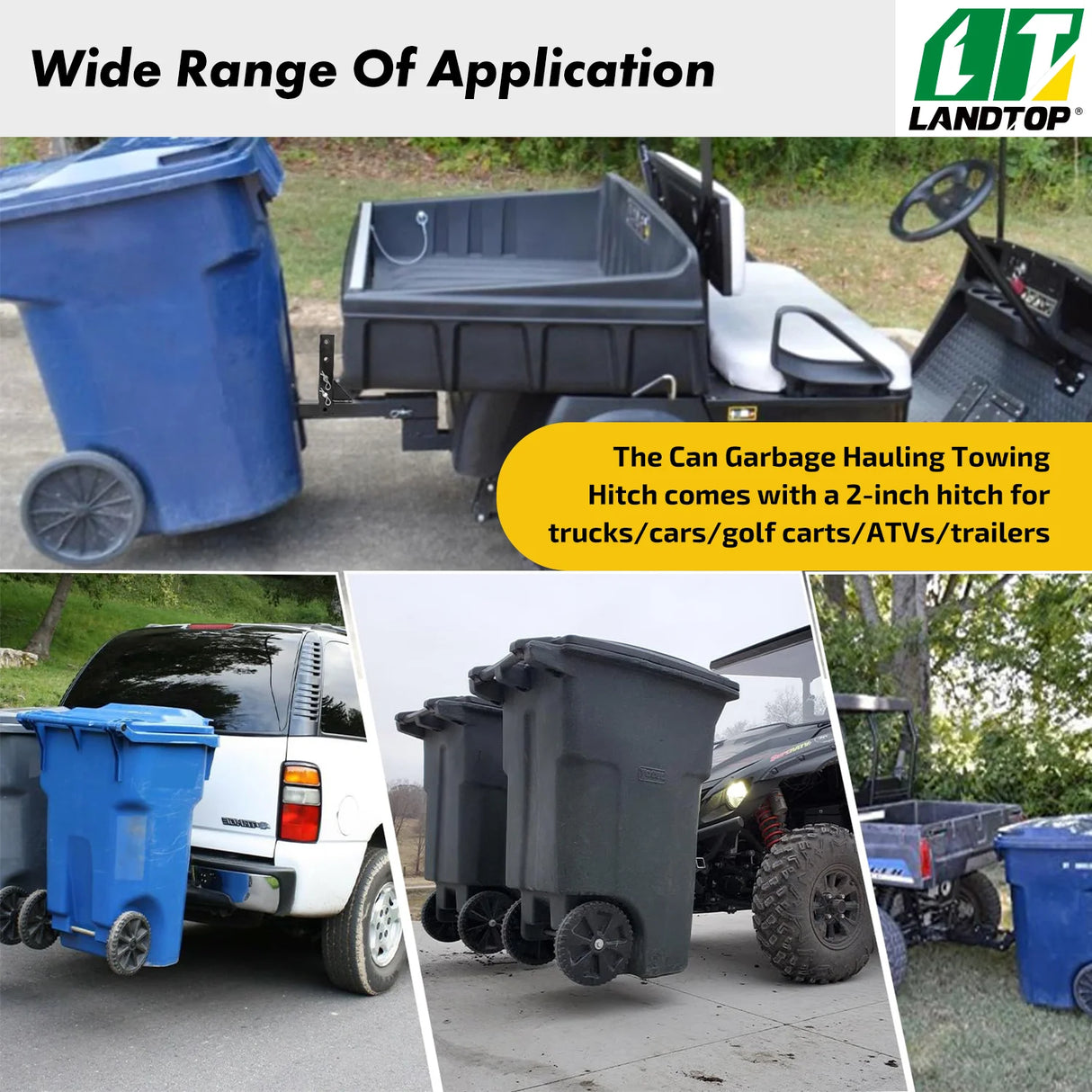 Adjustable Trash Can Transporter Hitch, Garbage Hauling Towing Hitch w