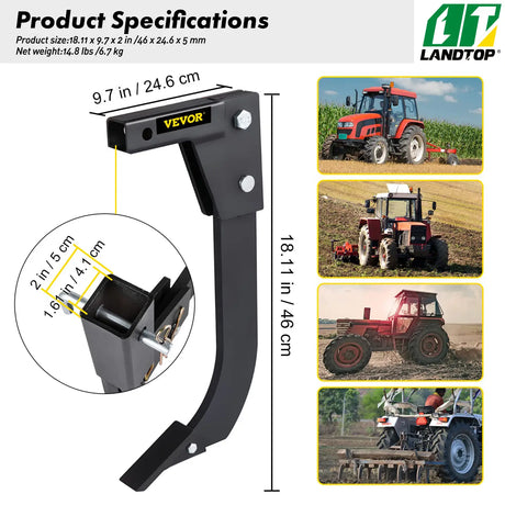 Hitch Mounted Ripper, 18" Shank Length Box Scraper Shank, 4 Hole Site Box Blade for Tractor, 2 Locating Pins Ripper Shank