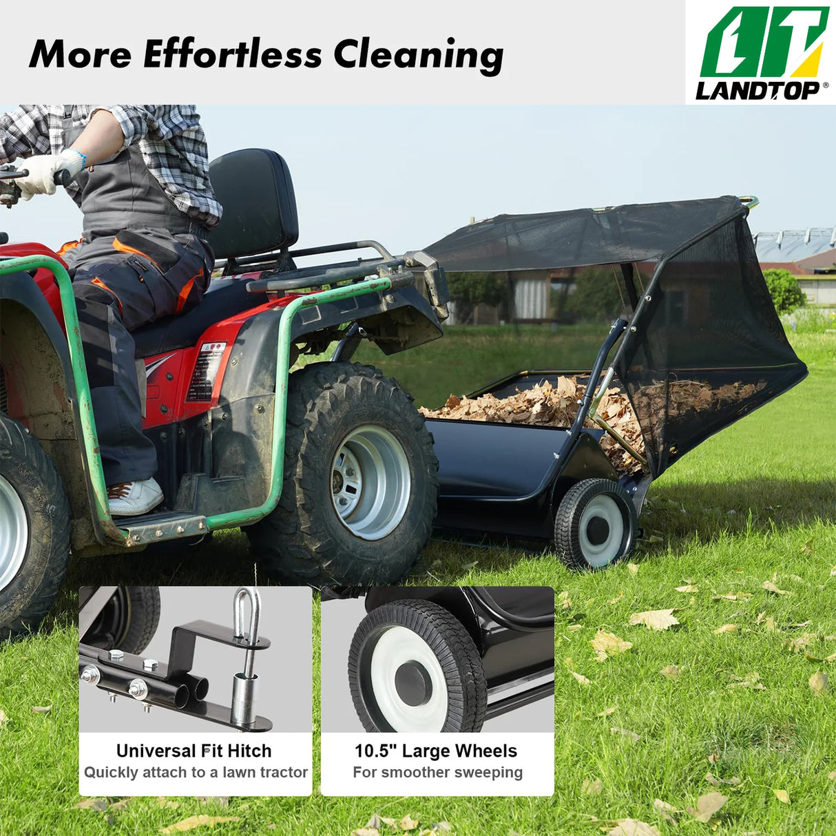 Tow Behind Lawn Sweeper 48.5 Inch, 26 cu. ft Large Capacity, Dumping Rope Design & Heavy Duty Leaf Collector with Adjustable Sweeping Height for Picking up Debris and Grass, 50", Black