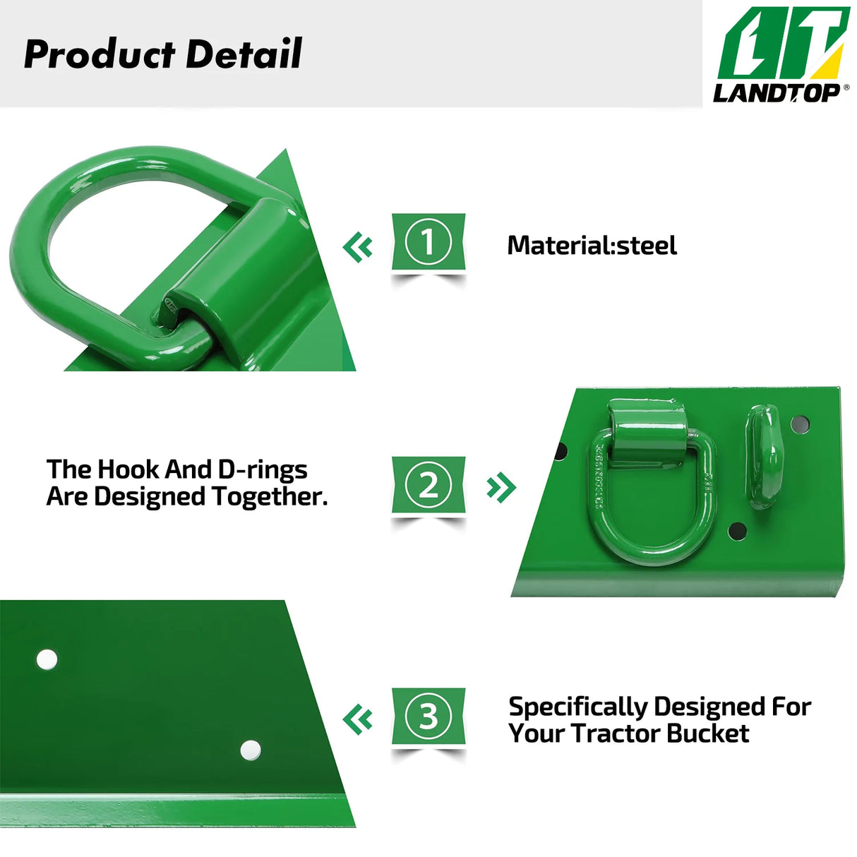 Tractor Grab Hooks 4.96" W × 21.93" L Compatible with John Deere 2" Receiver Compact Tractor Bolt on Grab Hooks