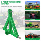 Durable Green 3 Point 2" Receiver Trailer Hitch Heavy Duty Drawbar Adapter Category 1 Tractor