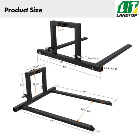 3 Point Hitch Pallet Fork 1500 lbs Capacity Adjustable Pallet Fork Attachments for Category 1 Tractor