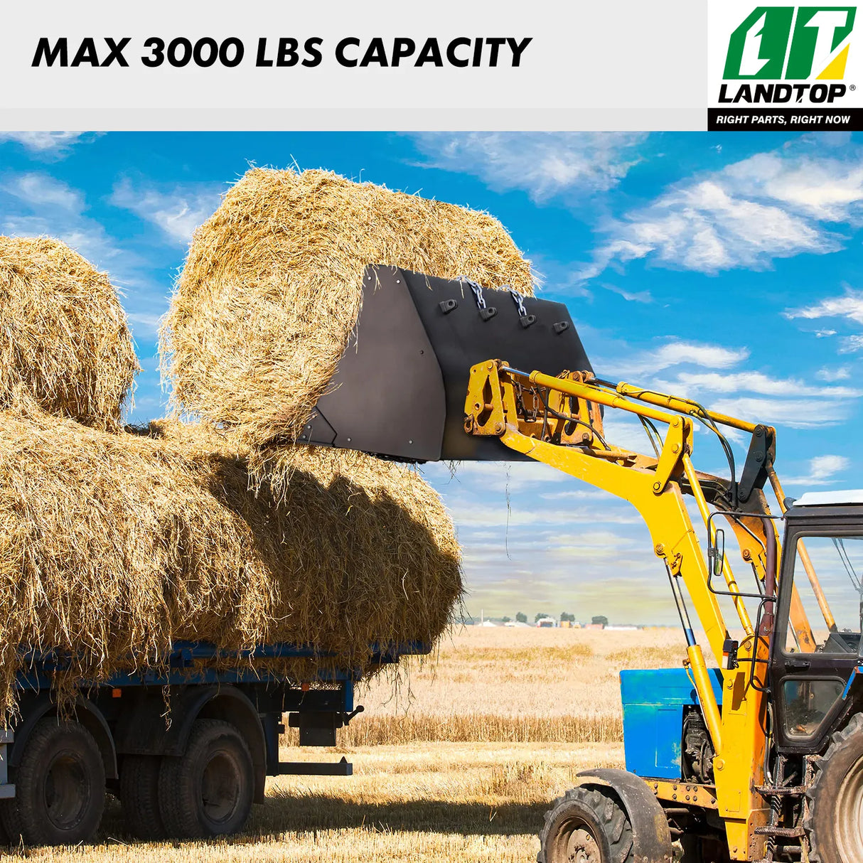 49" Dual Hay Bale Spear Attachment, 3000lbs Universal Bucket Front Skid Steer Loader Tractor Bucket