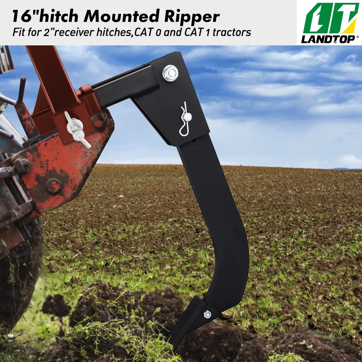 Hitch Mounted Ripper, 16" Shank Length Box Scraper Shank, 4 Hole Site Box Blade for Tractor, 2 Locating Pins Ripper Shank, 2 Plough Tips Box Blade Shank Teeth