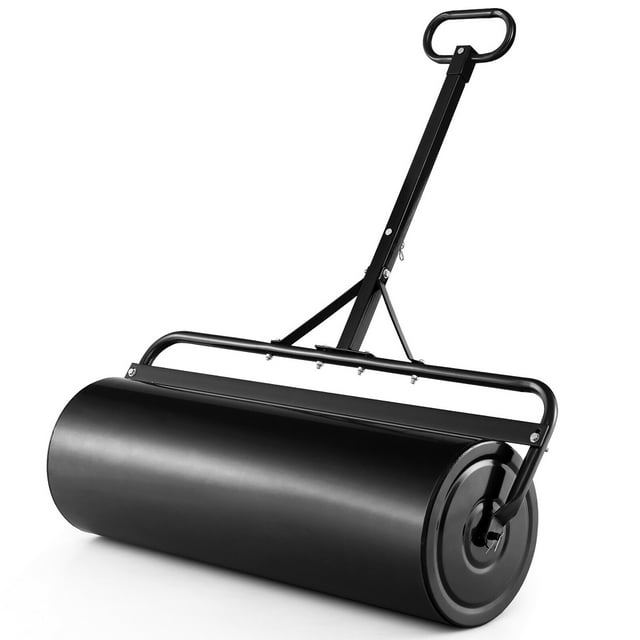 Black Lawn Roller, Push/Tow Behind Lawn Roller, 30 Gallon/113L Water Sand Filled Sod Roller Drum Roller with Detachable Gripping Handle, Yard Roller Pull Behind a Tractor for Garden Yard Park Farm